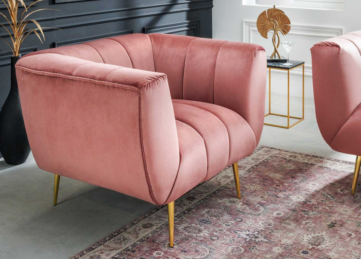 Fauteuil de salon en velours rose