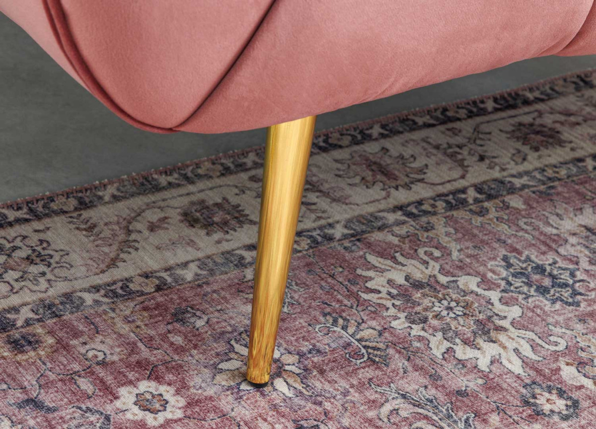 Fauteuil Velours Rose et Pieds Dorés