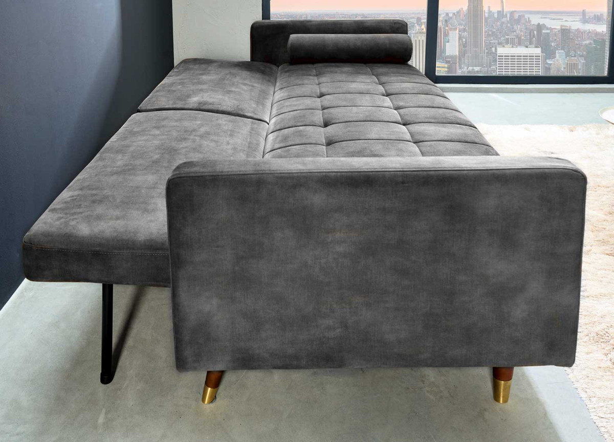Canapé lit 2 places en velours gris