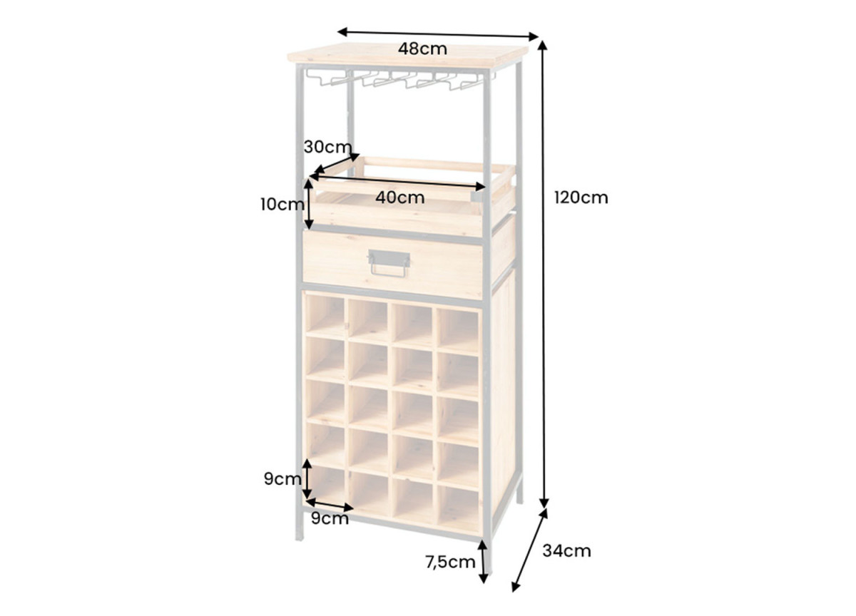Meuble casier à vin bois et métal