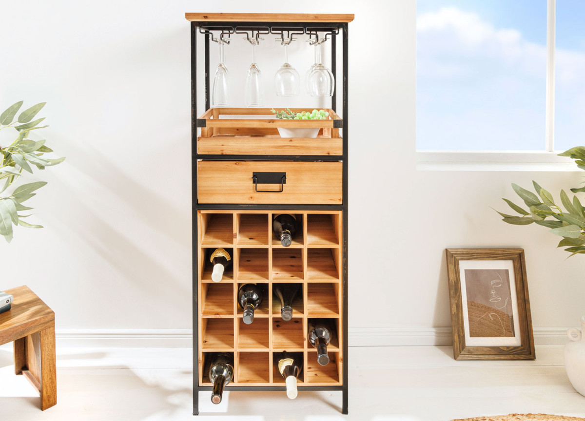 Meuble casier à vin bois et métal