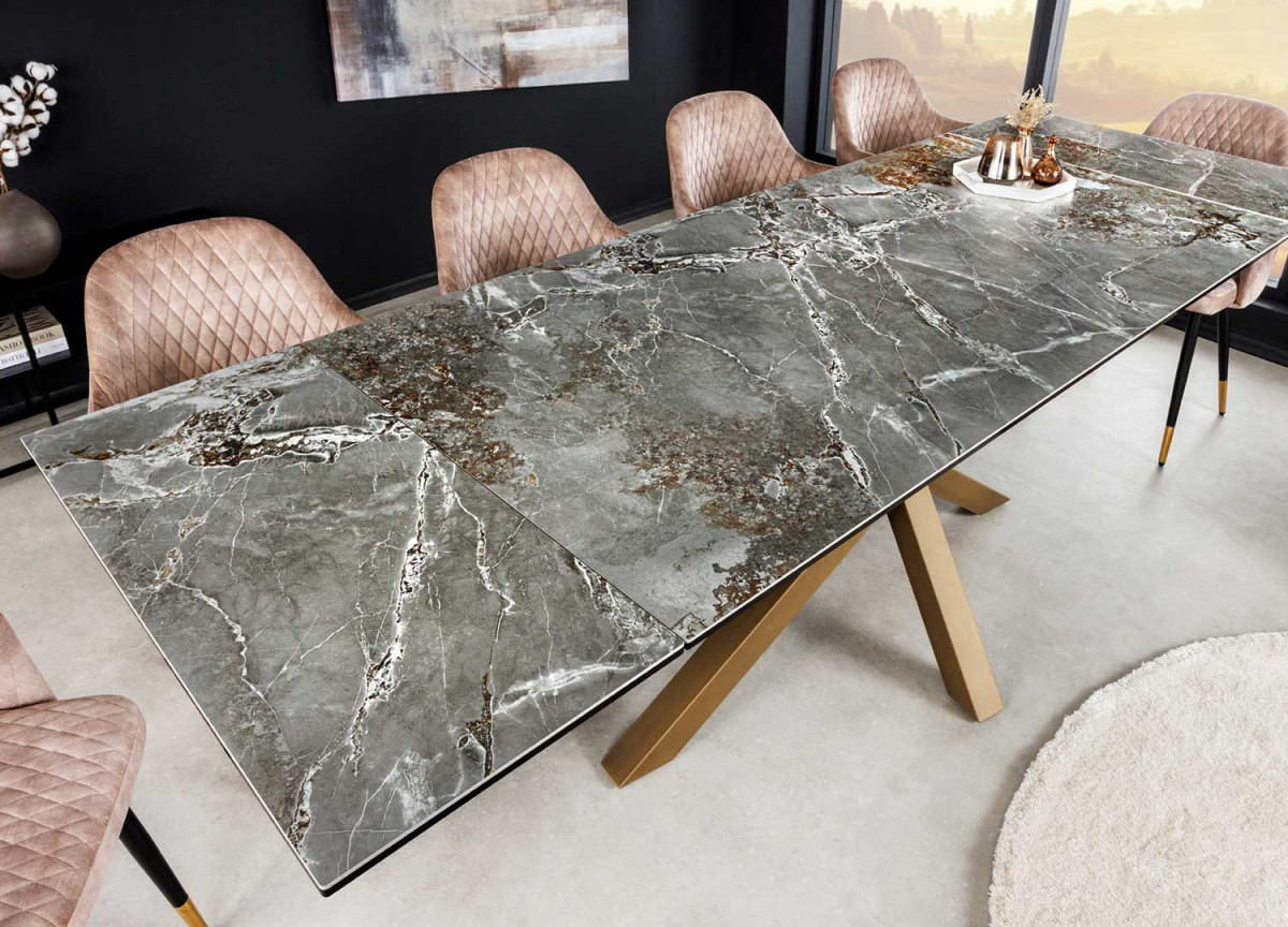 Table extensible céramique et pieds cuivré