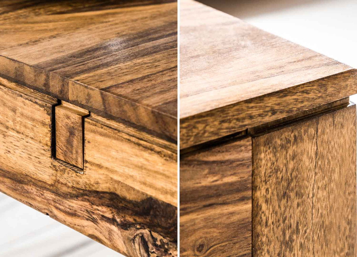 Table de repas en bois massif avec 2 allonges 160-240 cm