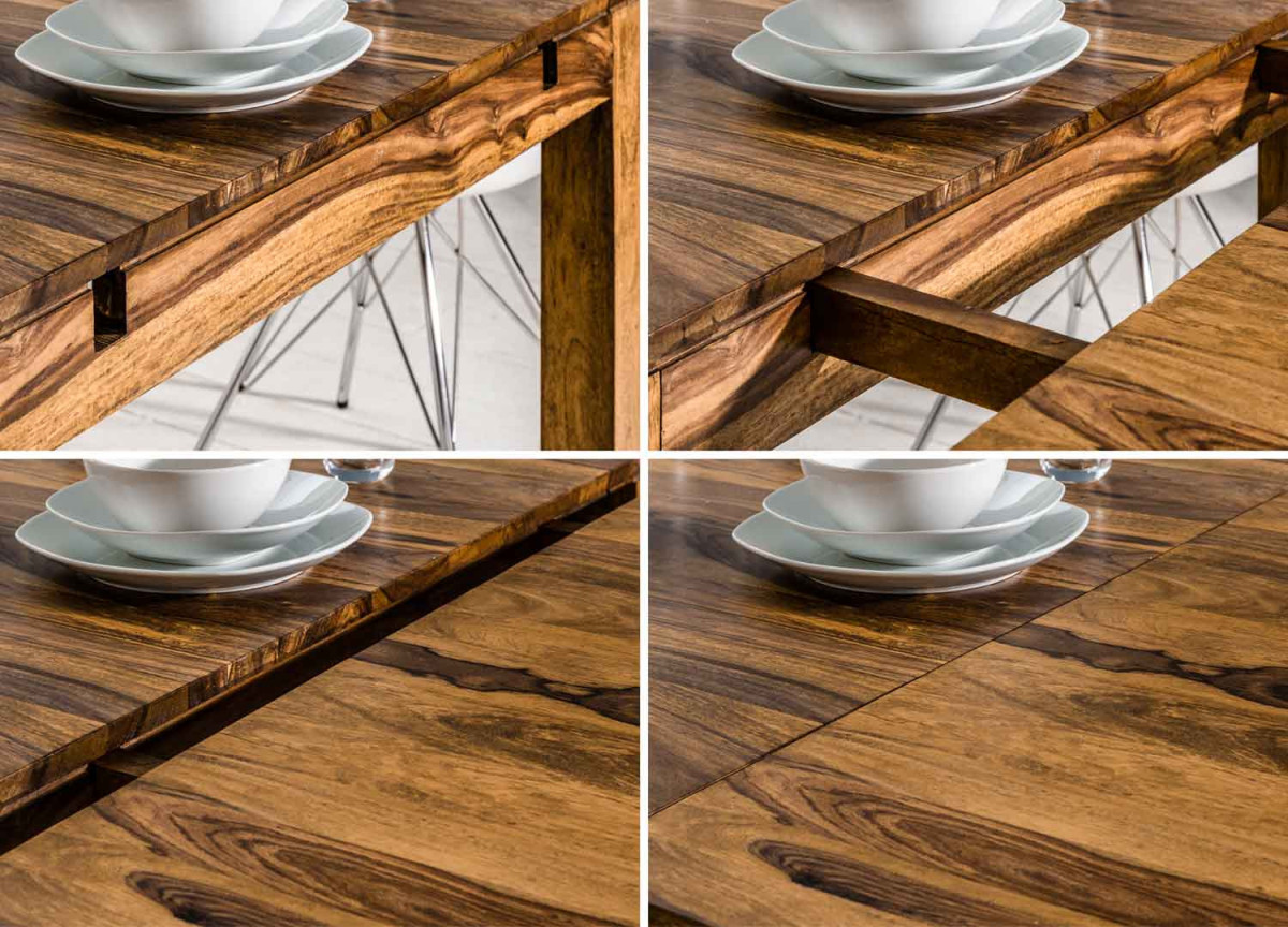 Table de repas en bois massif avec 2 allonges 160-240 cm
