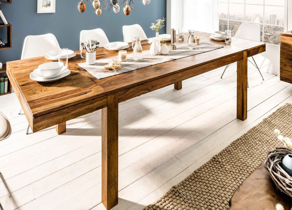 Table de repas en bois massif avec 2 allonges 160-240 cm