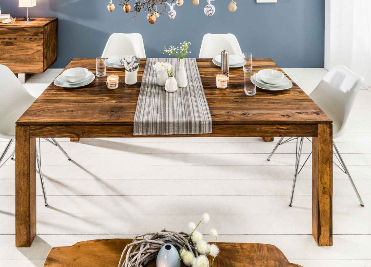 Table de repas en bois massif avec 2 allonges 160-240 cm