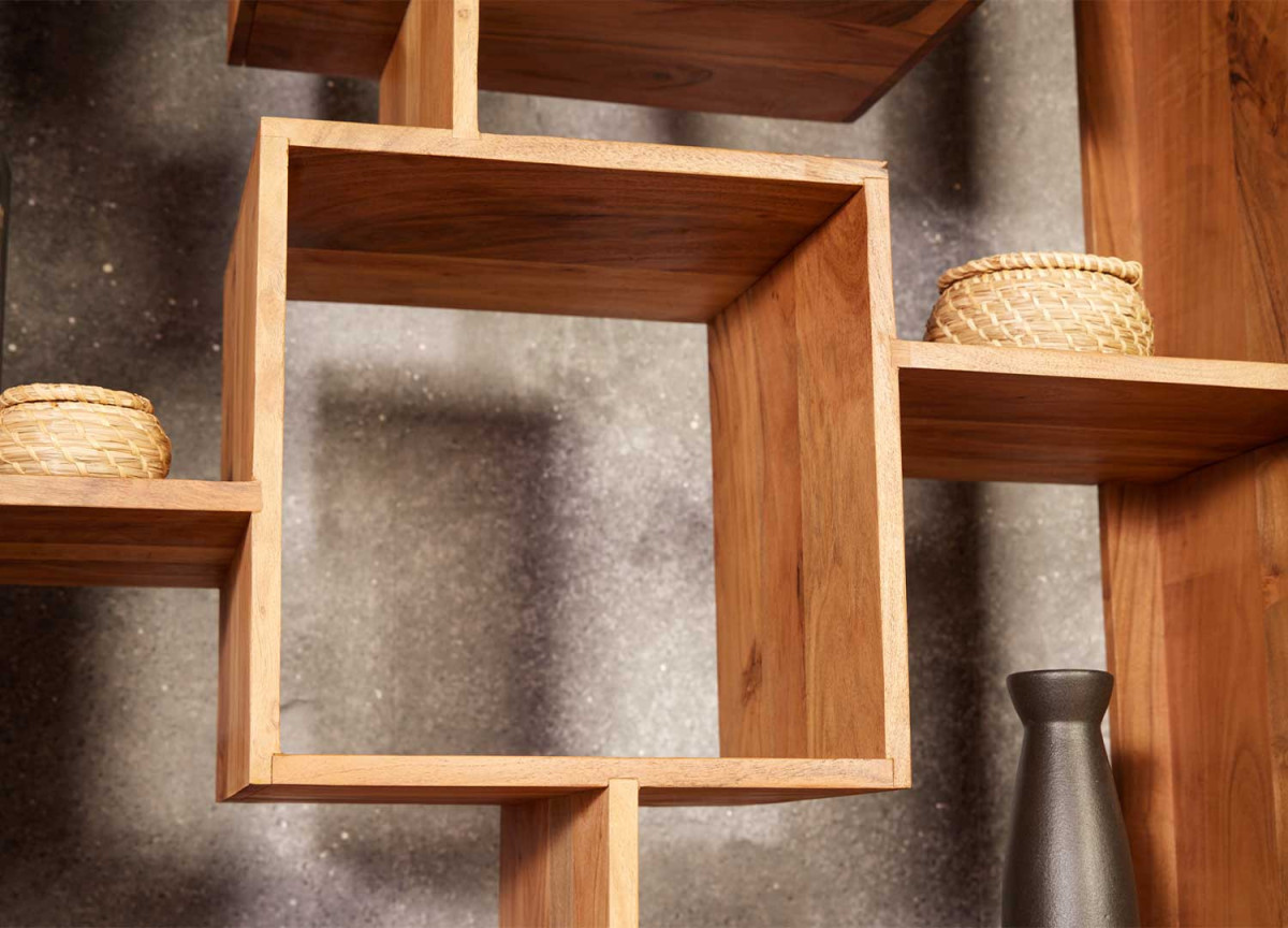 Bibliothèque Asymétrique en Bois d'Acacia Massif