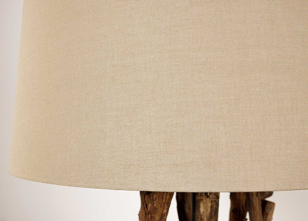 Grande Lampe sur Pied en Bois et Lin Beige