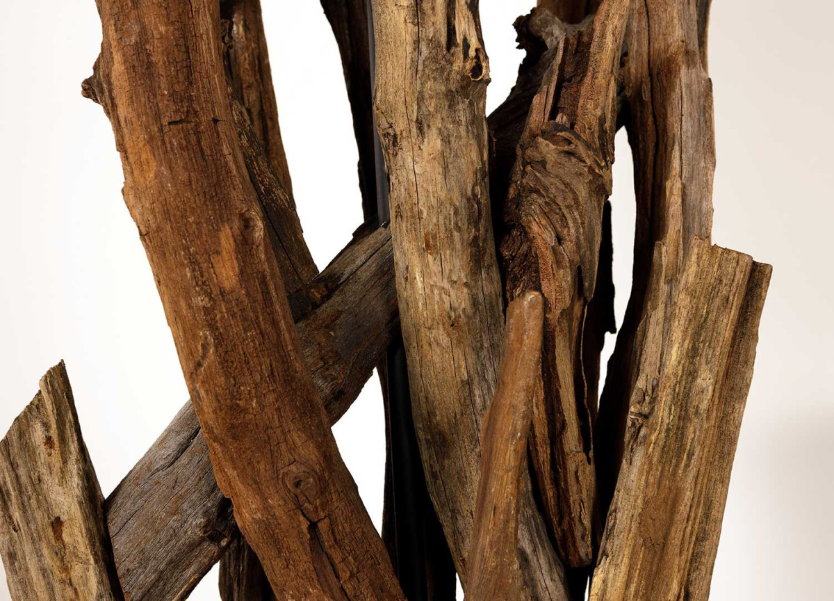 Grande Lampe sur Pied en Bois et Lin Beige