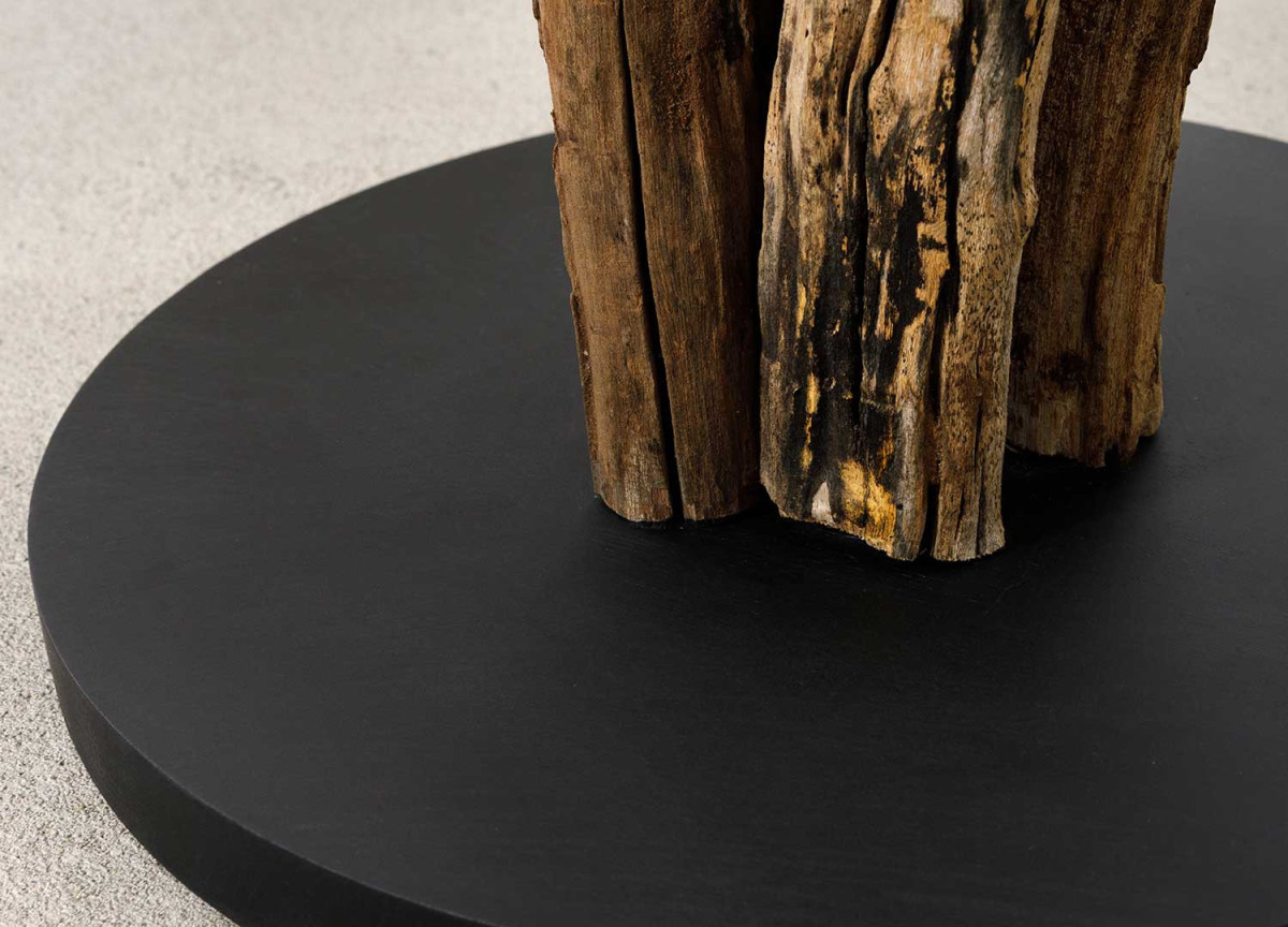 Grande Lampe sur Pied en Bois et Lin Beige