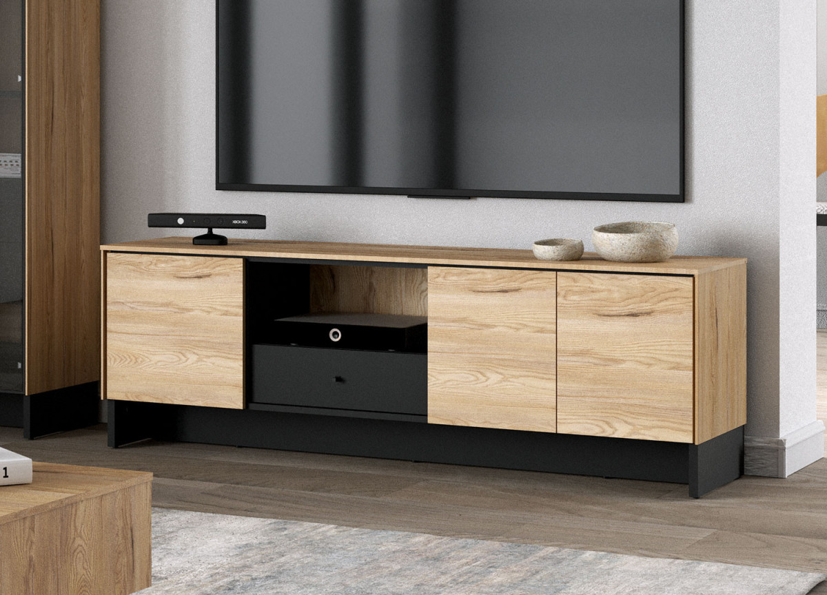 Meuble TV 163 cm bois et noir