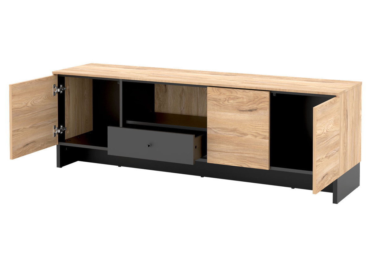 Meuble TV 163 cm bois et noir