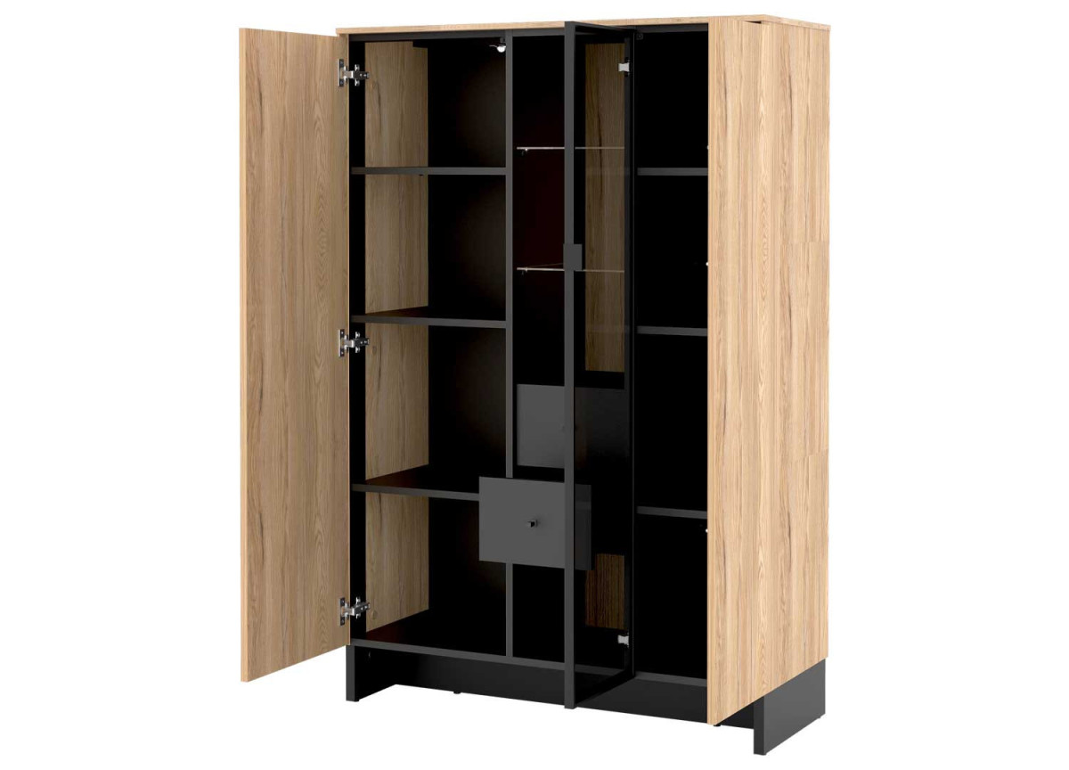 Bahut vitré verre fumé bois et noir