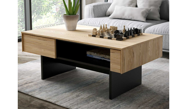 Table basse bois et noir avec rangement