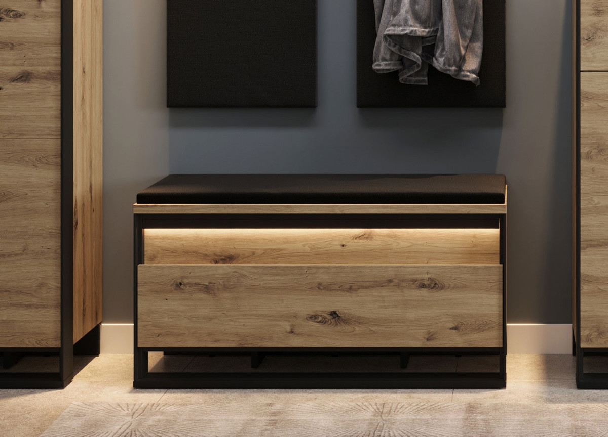 Ensemble d'entrée chêne artisan et noir avec bandeau led