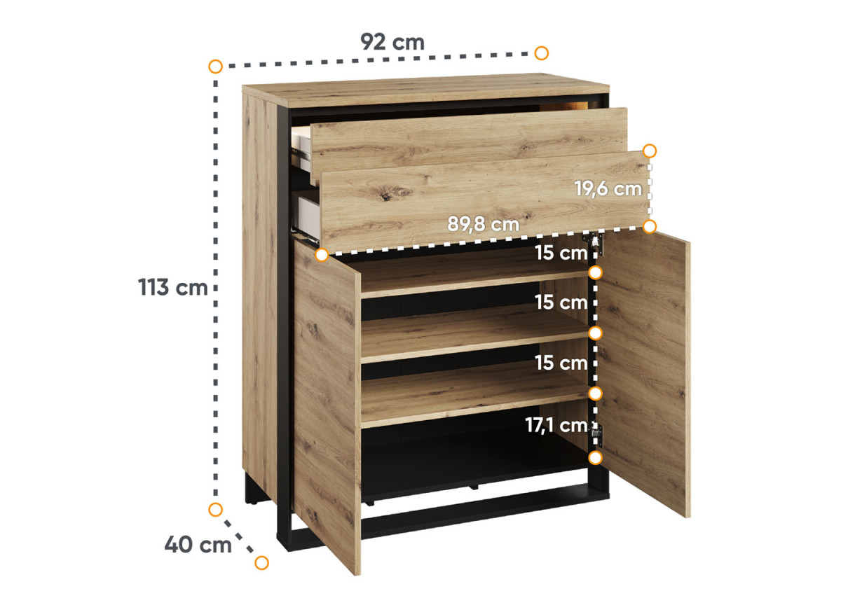 Mobilier d'entrée bois et noir pour manteaux et chaussures