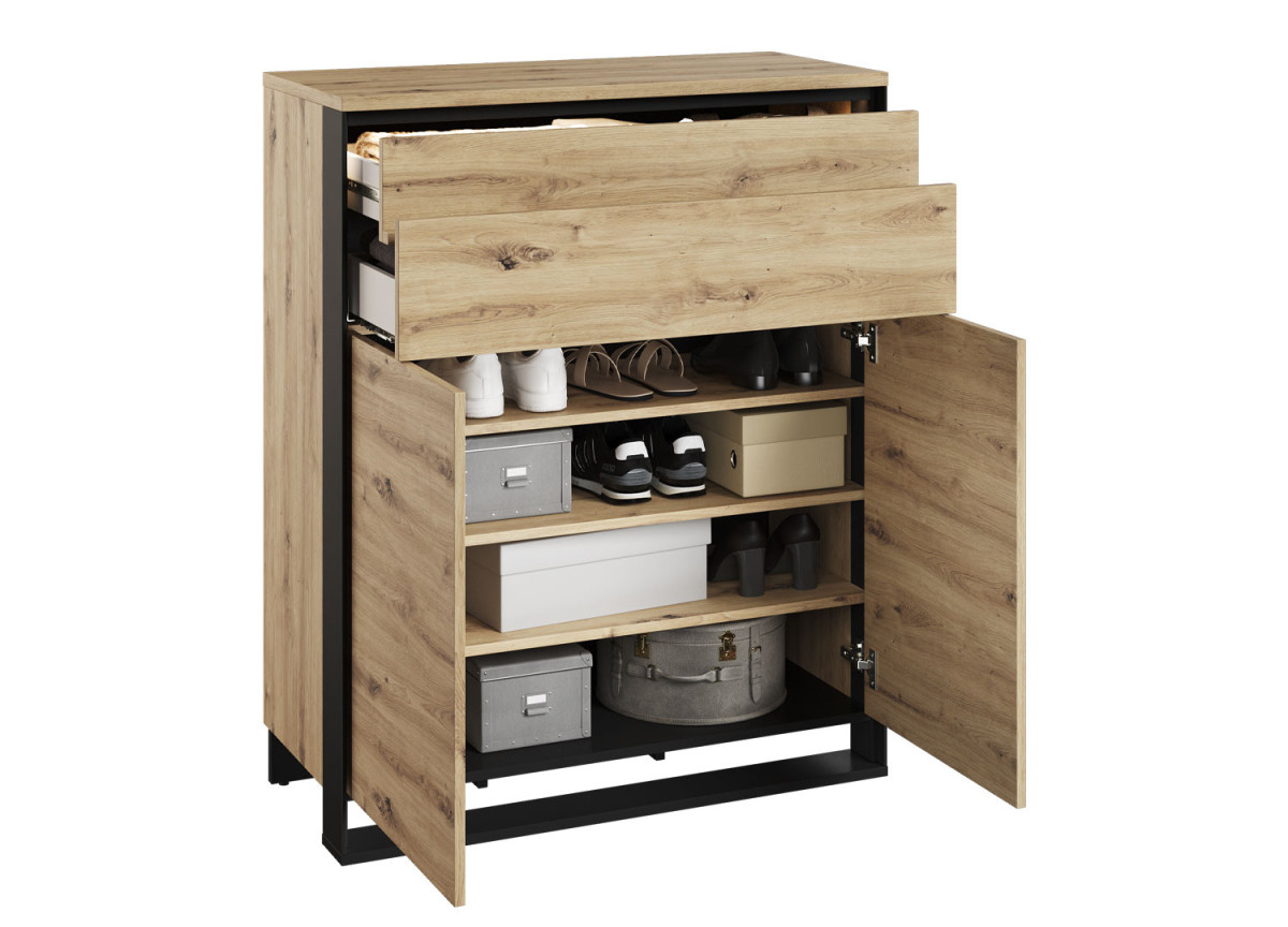 Mobilier d'entrée bois et noir pour manteaux et chaussures