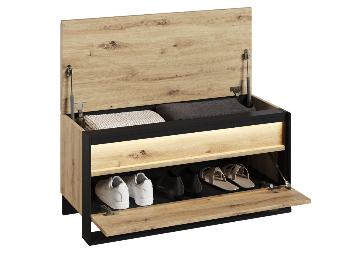 Banc coffre à chaussures chêne et noir