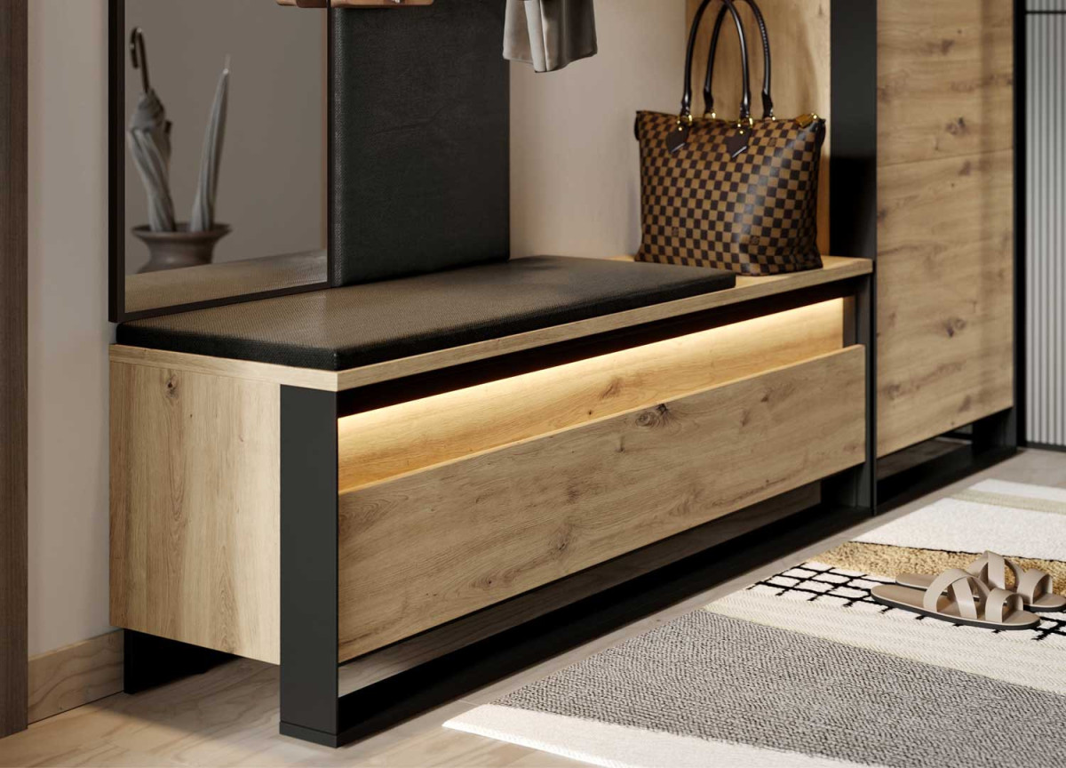 Banc coffre d'entrée bois et noir