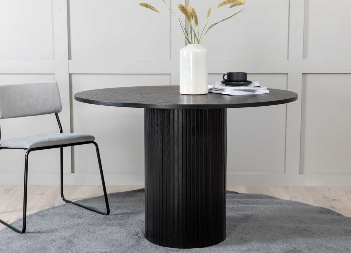 Table de repas ronde en placage de bois noir