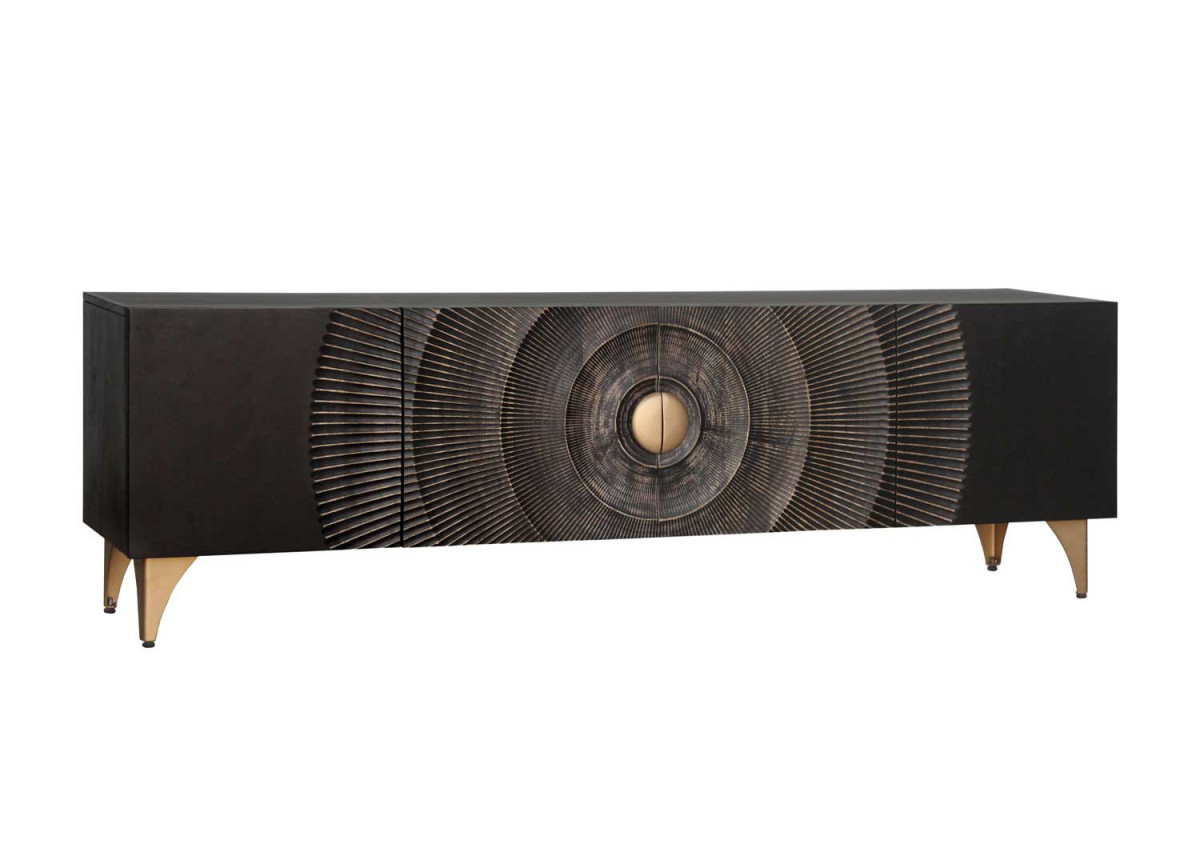 Meuble TV 180 cm en manguier avec détails dorés