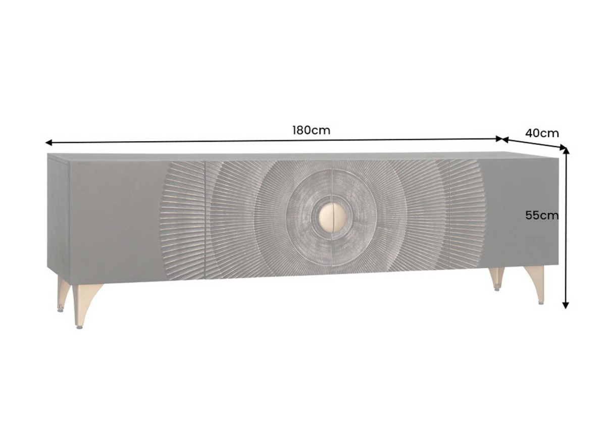 Meuble TV 180 cm | Bois de Manguier avec détails dorés