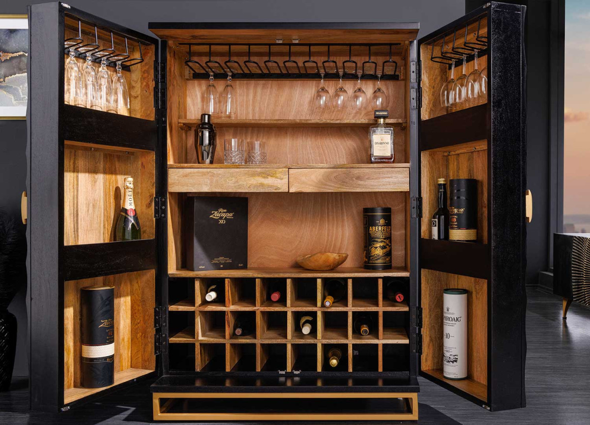 Meuble de bar ethnique en bois massif avec rangement