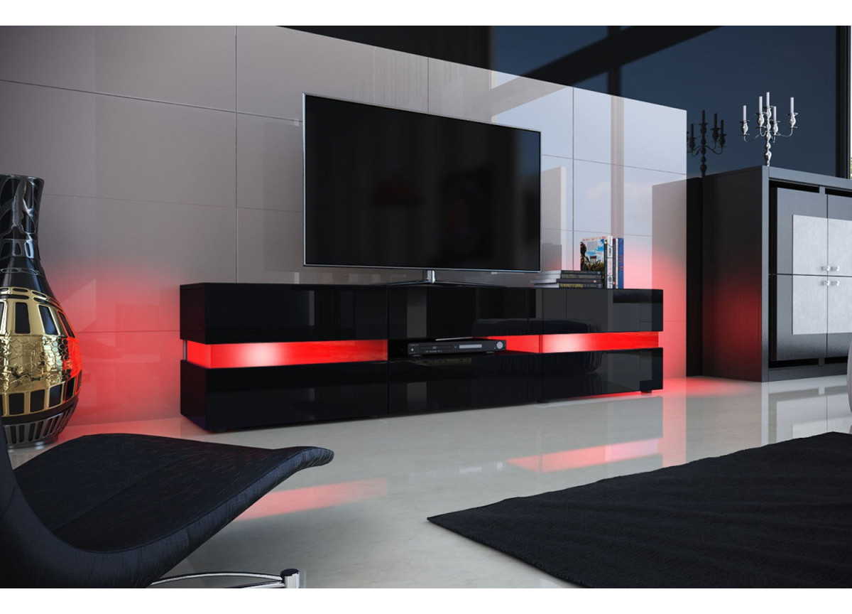 Meuble TV Design Noir Laqué / Éclairage LED