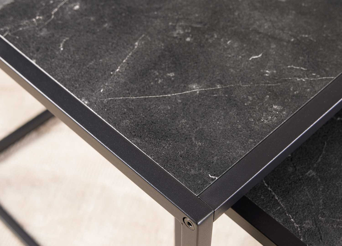 Table Gigogne Carrée Aspect Marbre Noir