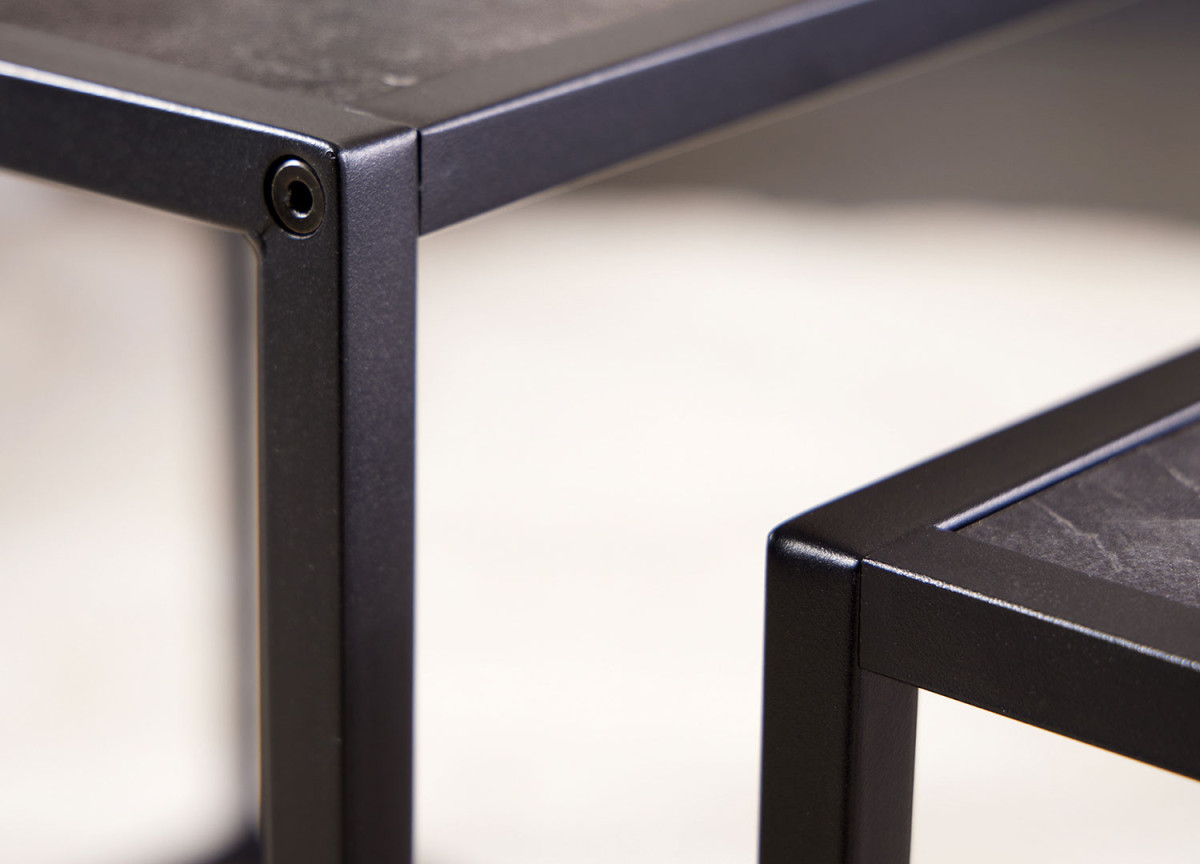 Table Gigogne Carrée Aspect Marbre Noir