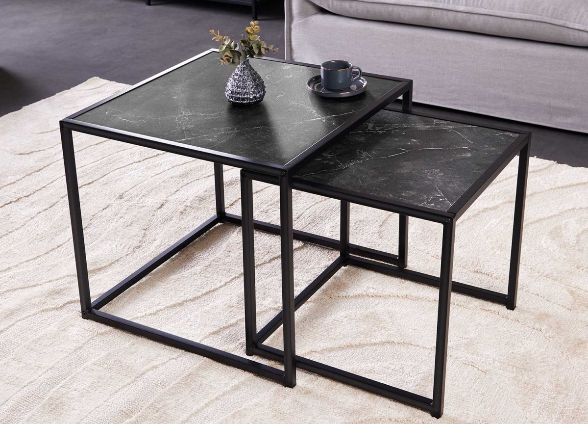 Table gigogne carrée finition marbre noir