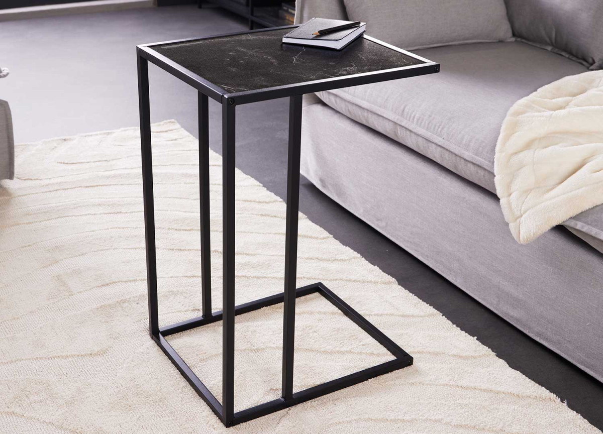 Bout de canapé, Table d'appoint moderne aspect marbre