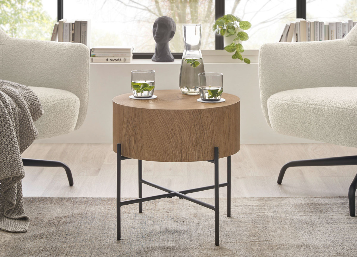 Table d'appoint ronde bois et métal moderne