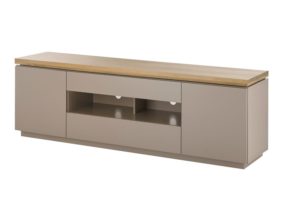 Meuble TV 173 cm gris chaud et acacia massif