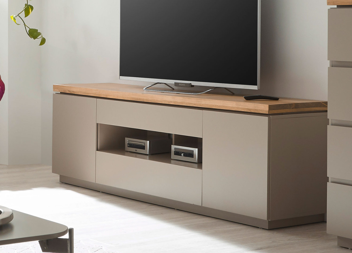 Meuble TV 173 cm gris chaud et acacia massif