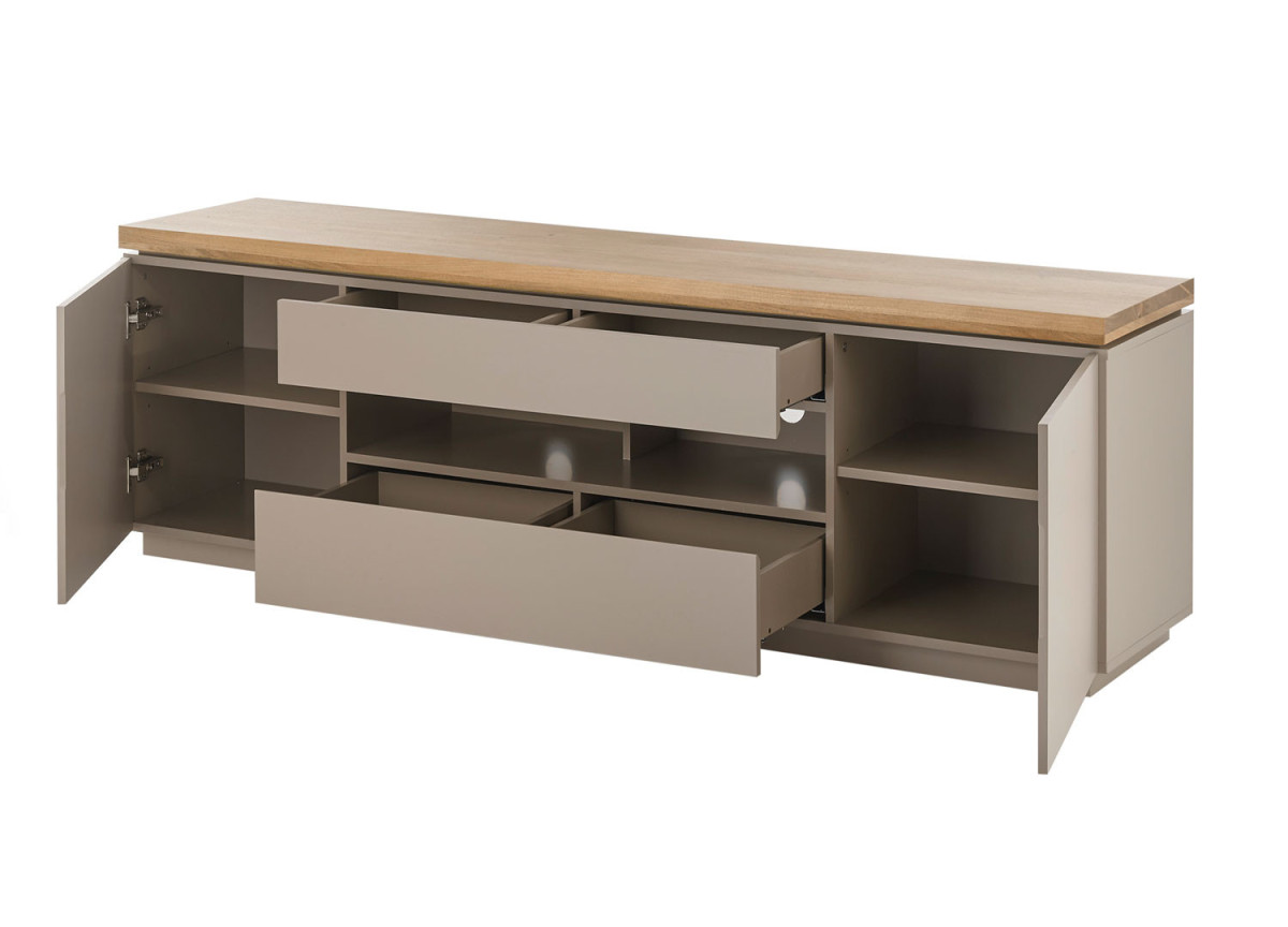 Meuble TV 173 cm gris chaud et acacia massif