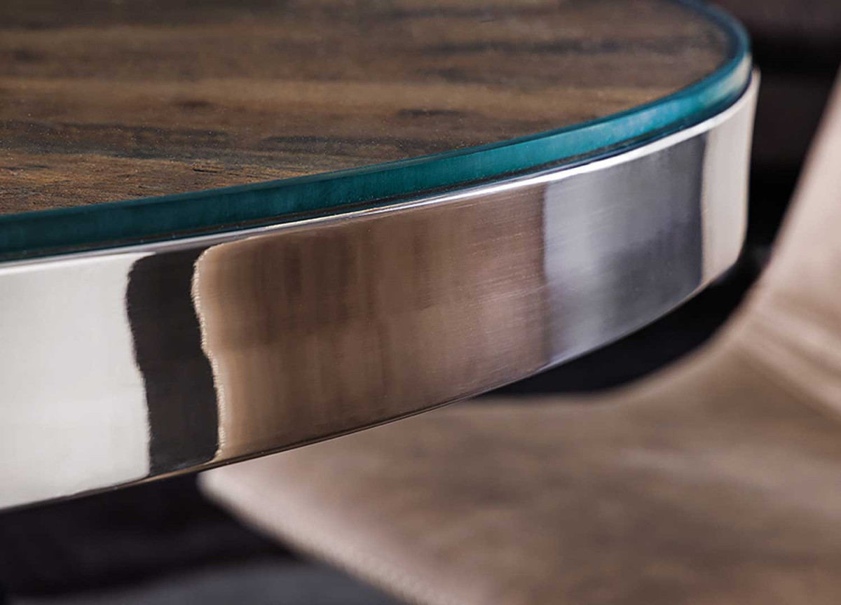 Table à Manger Ronde en Verre et Teck 120 cm