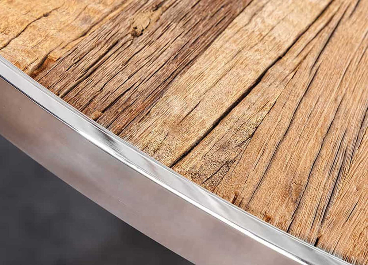 Table à Manger Ronde en Verre et Teck 120 cm