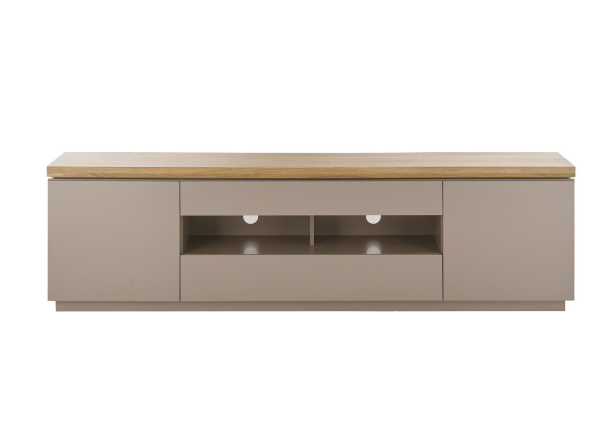 Meuble TV gris chaud et acacia 200 cm