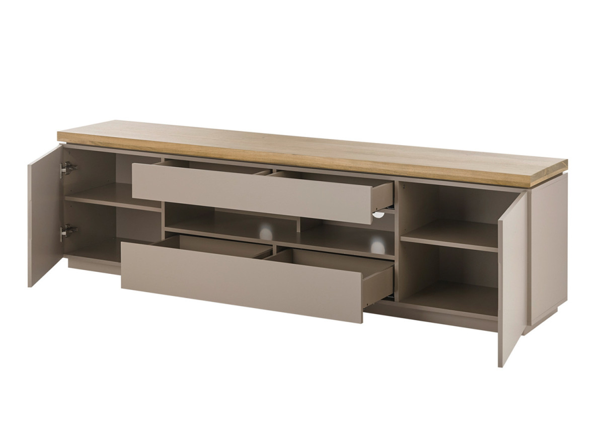 Meuble TV gris chaud et acacia 200 cm