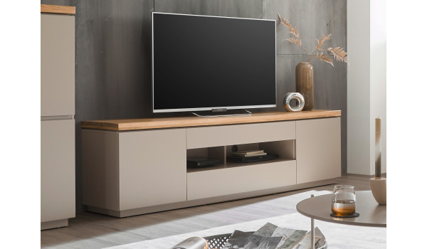 Meuble TV gris chaud et acacia 200 cm