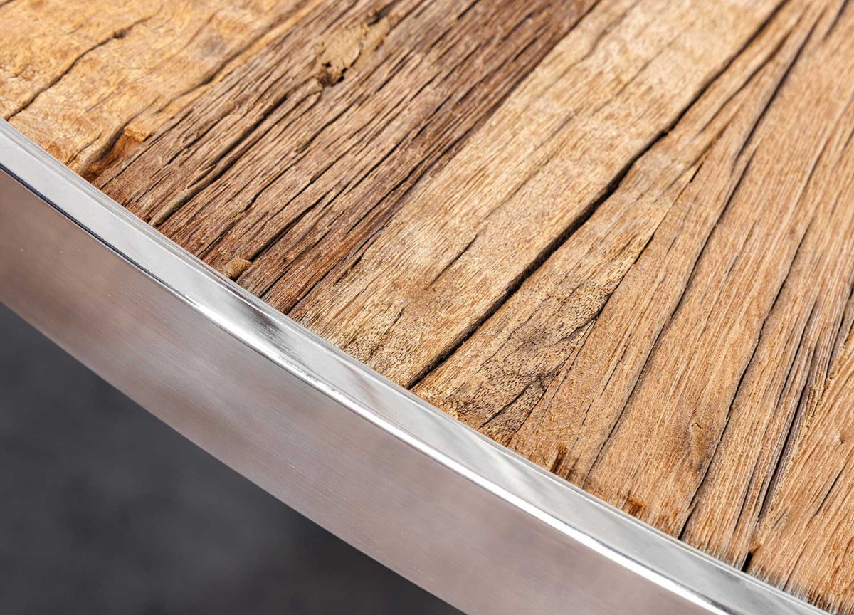 Table de Repas Ronde en Teck et Acier Chromé