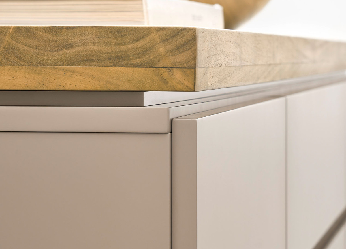 Buffet Moderne 200 cm Couleur Gris Chaud et Bois d'Acacia