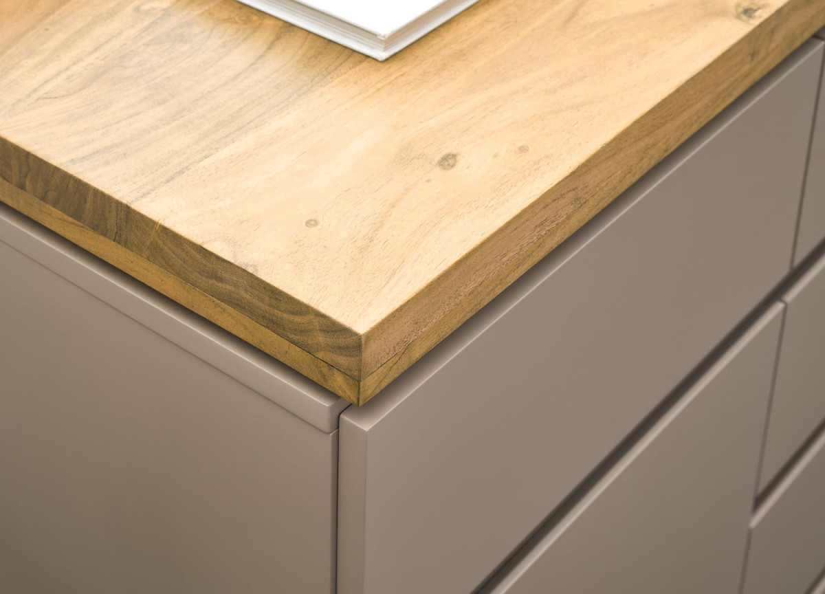 Buffet Moderne 200 cm Couleur Gris Chaud et Bois d'Acacia