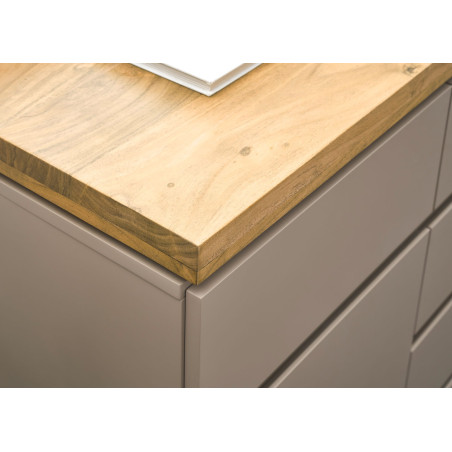 Buffet Moderne 200 cm Couleur Gris Chaud et Bois d'Acacia