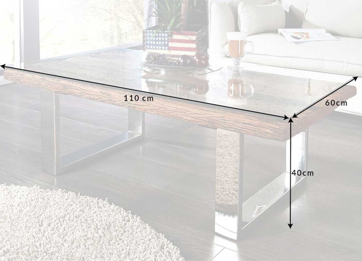 Table Basse en Teck - Verre, Acier Chromé