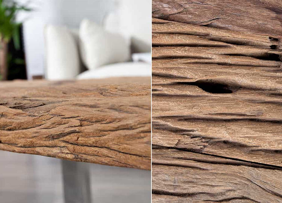 Table Basse en Teck - Verre, Acier Chromé