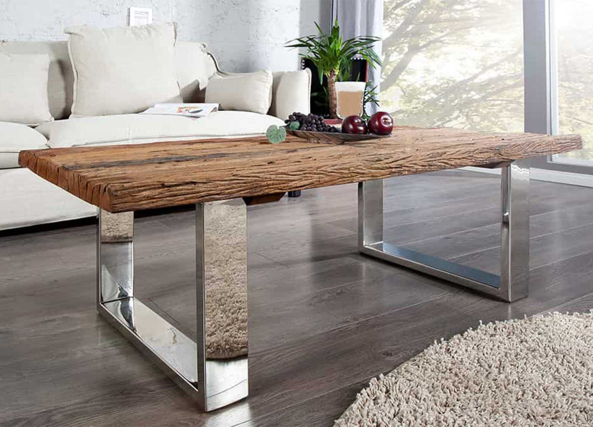 Table basse en bois de teck et plateau en verre
