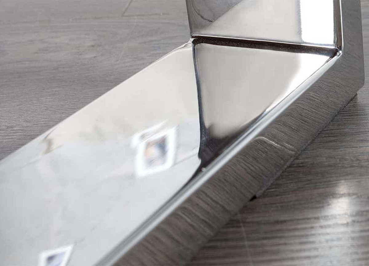 Console Design Plateaux Teck Verre et Pieds Chromés