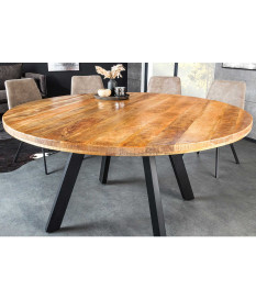 Table en bois massif de manguier et pied métal